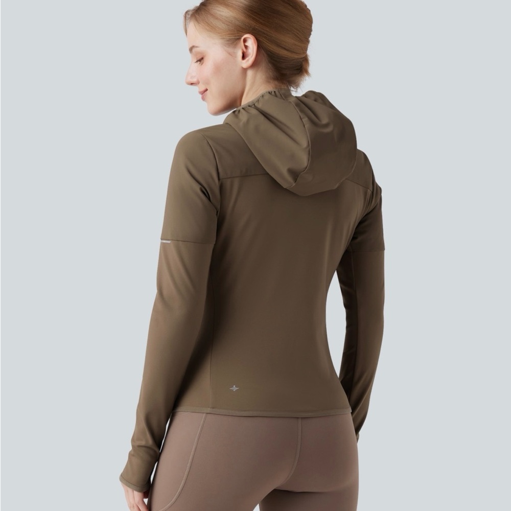 Halara Hooded Zipper Long Sleeve Thumb Hole Running Down Jacket Otter NWT Medium - Picture 2 of 14